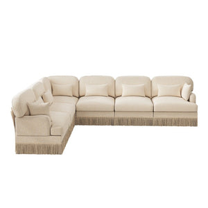 English Elm Oversized Leopard Chenille Sectional Sofa Six Seat L Shape with Tassel Trim Pillows W5656S00147