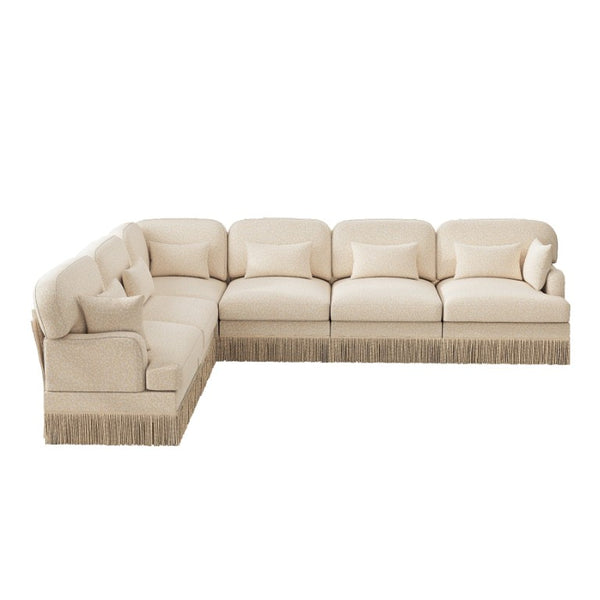 English Elm Oversized Leopard Chenille Sectional Sofa Six Seat L Shape with Tassel Trim Pillows W5656S00147