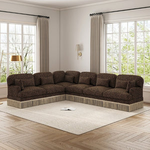 English Elm Oversized Chenille L Shaped Sectional with Leopard Print Tassel Trim and Six Plush Seats W5656S00148