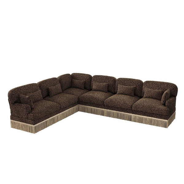 English Elm Oversized Chenille L Shaped Sectional with Leopard Print Tassel Trim and Six Plush Seats W5656S00148