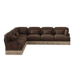 English Elm Oversized Chenille L Shaped Sectional with Leopard Print Tassel Trim and Six Plush Seats W5656S00148