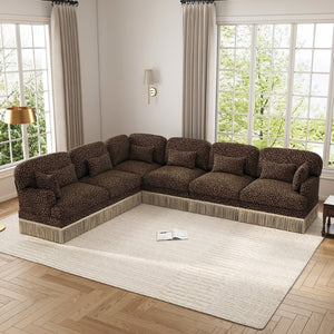 English Elm Oversized Chenille L Shaped Sectional with Leopard Print Tassel Trim and Six Plush Seats W5656S00148