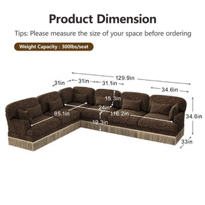 English Elm Oversized Chenille L Shaped Sectional with Leopard Print Tassel Trim and Six Plush Seats W5656S00148