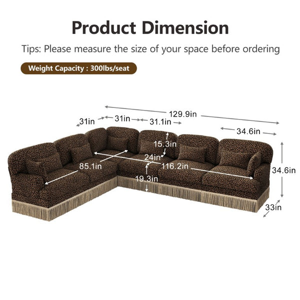 English Elm Oversized Chenille L Shaped Sectional with Leopard Print Tassel Trim and Six Plush Seats W5656S00148