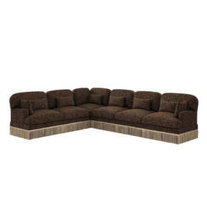 English Elm Oversized Chenille L Shaped Sectional with Leopard Print Tassel Trim and Six Plush Seats W5656S00148