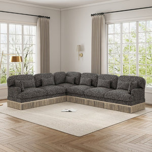 English Elm Oversized Modular L Shaped Chenille Sectional with Tassel Trim and Eight Accent Pillows W5656S00149