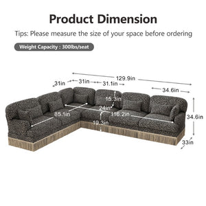 English Elm Oversized Modular L Shaped Chenille Sectional with Tassel Trim and Eight Accent Pillows W5656S00149