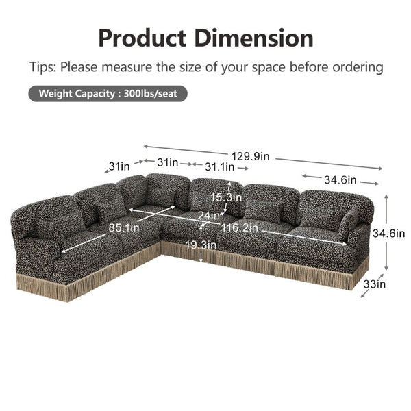 English Elm Oversized Modular L Shaped Chenille Sectional with Tassel Trim and Eight Accent Pillows W5656S00149