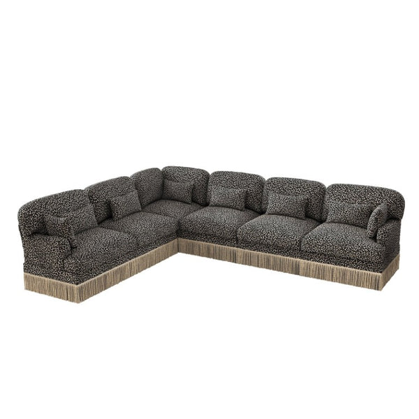 English Elm Oversized Modular L Shaped Chenille Sectional with Tassel Trim and Eight Accent Pillows W5656S00149