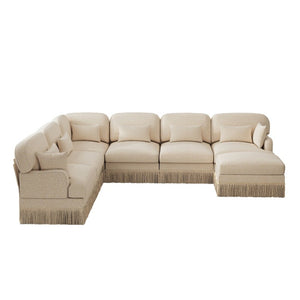 English Elm Oversized Modular V Shape Chenille Sectional with Tassel Trim and Movable Ottoman W5656S00151