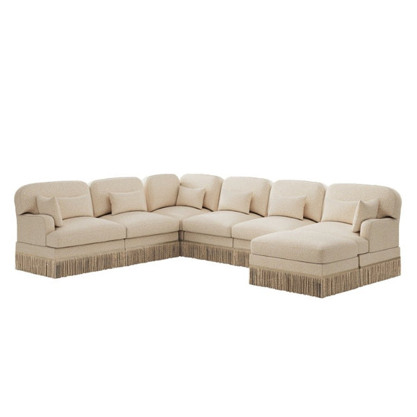 English Elm Oversized Modular V Shape Chenille Sectional with Tassel Trim and Movable Ottoman W5656S00151