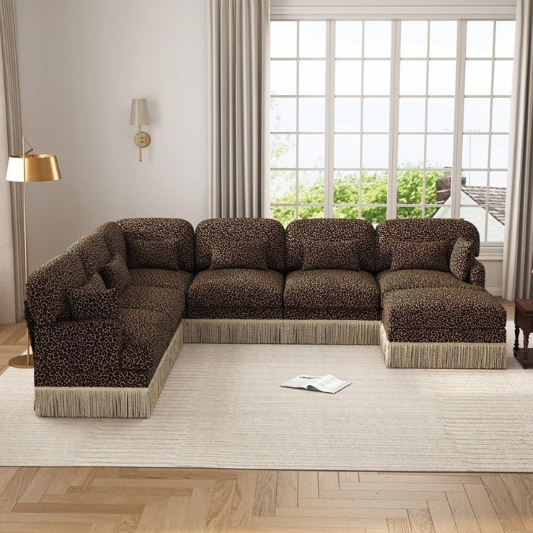 English Elm Oversized Modular V Shape Chenille Sectional with Tassel Trim and Seven Seat Comfort W5656S00152