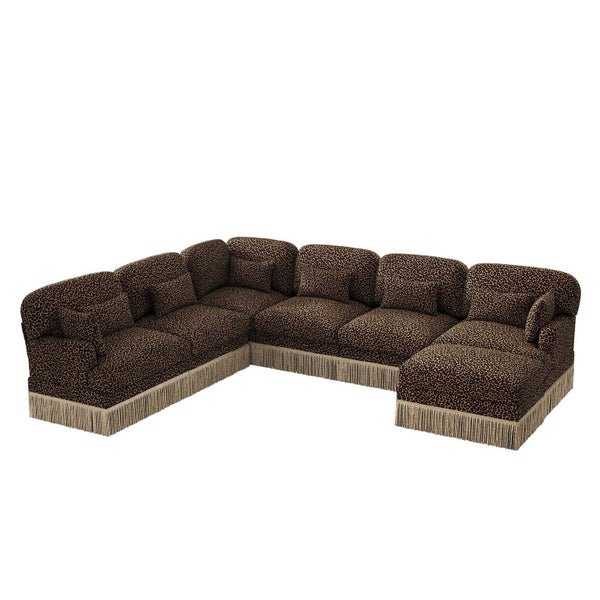 English Elm Oversized Modular V Shape Chenille Sectional with Tassel Trim and Seven Seat Comfort W5656S00152