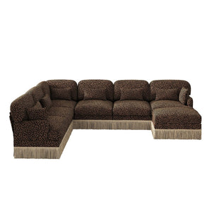 English Elm Oversized Modular V Shape Chenille Sectional with Tassel Trim and Seven Seat Comfort W5656S00152