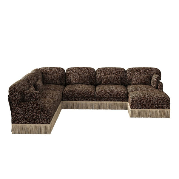 English Elm Oversized Modular V Shape Chenille Sectional with Tassel Trim and Seven Seat Comfort W5656S00152