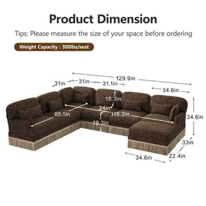 English Elm Oversized Modular V Shape Chenille Sectional with Tassel Trim and Seven Seat Comfort W5656S00152