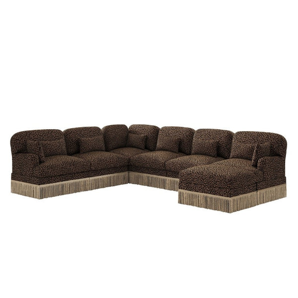 English Elm Oversized Modular V Shape Chenille Sectional with Tassel Trim and Seven Seat Comfort W5656S00152