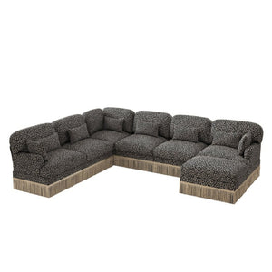English Elm Oversized Modular Sectional Sofa Seven Seat Leopard Chenille with Tassel Trim Ottoman W5656S00153
