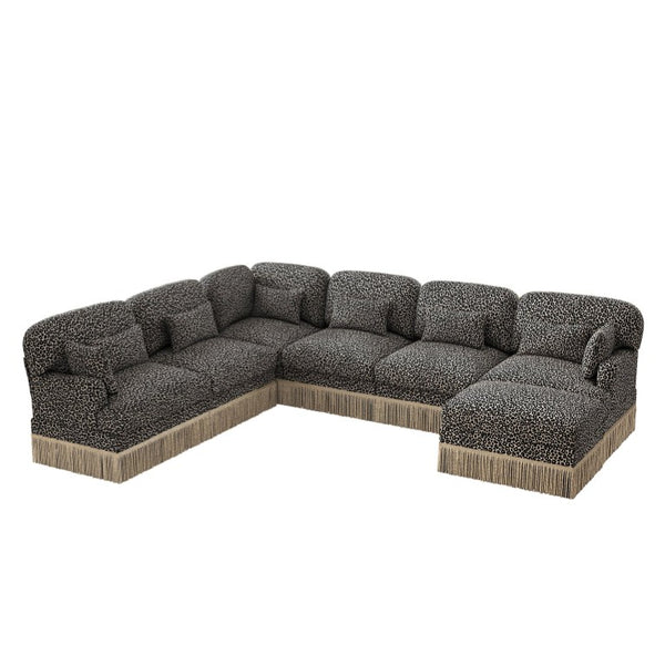 English Elm Oversized Modular Sectional Sofa Seven Seat Leopard Chenille with Tassel Trim Ottoman W5656S00153