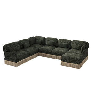English Elm Oversized Chenille Sectional Seven Seat Modular Sofa with Leopard Print and Tassel Trim W5656S00154