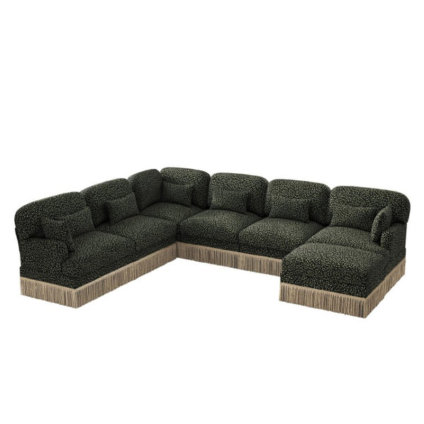English Elm Oversized Chenille Sectional Seven Seat Modular Sofa with Leopard Print and Tassel Trim W5656S00154