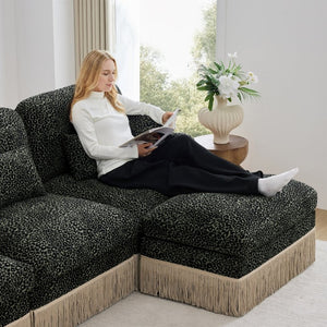 English Elm Oversized Chenille Sectional Seven Seat Modular Sofa with Leopard Print and Tassel Trim W5656S00154