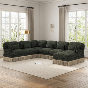 English Elm Oversized Chenille Sectional Seven Seat Modular Sofa with Leopard Print and Tassel Trim W5656S00154