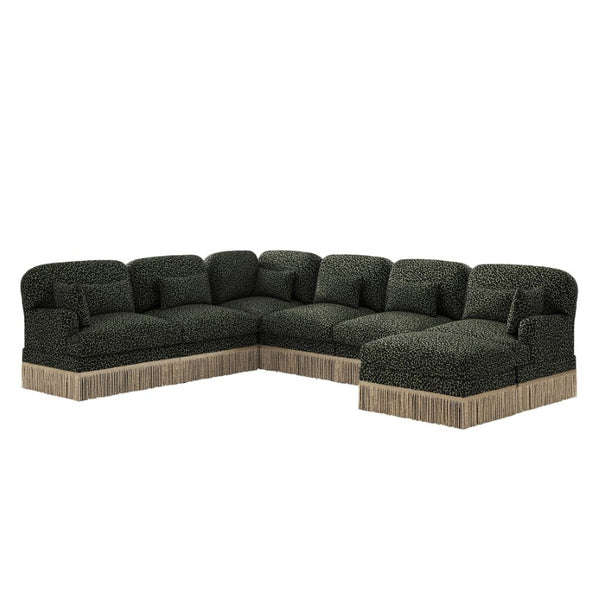English Elm Oversized Chenille Sectional Seven Seat Modular Sofa with Leopard Print and Tassel Trim W5656S00154