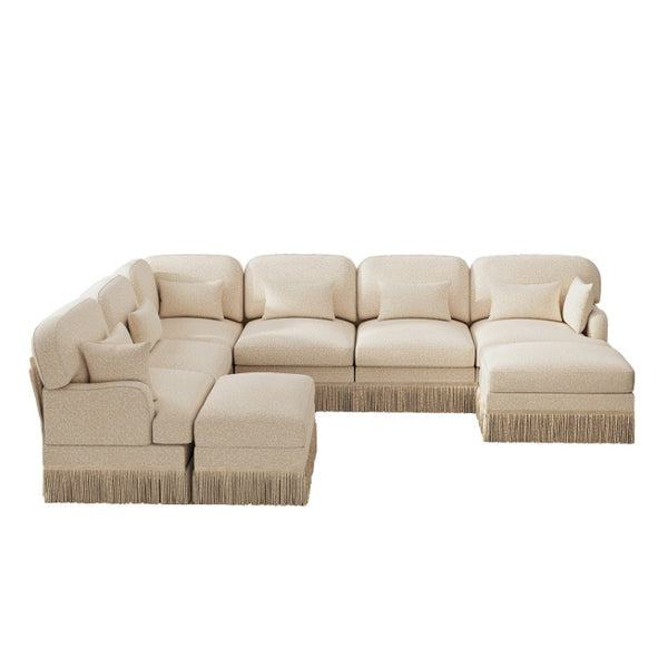 English Elm Oversized V-Shaped Sectional Sofa with Leopard Chenille Tassel Trim and Eight Plush Seats W5656S00155
