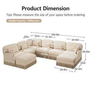 English Elm Oversized V-Shaped Sectional Sofa with Leopard Chenille Tassel Trim and Eight Plush Seats W5656S00155