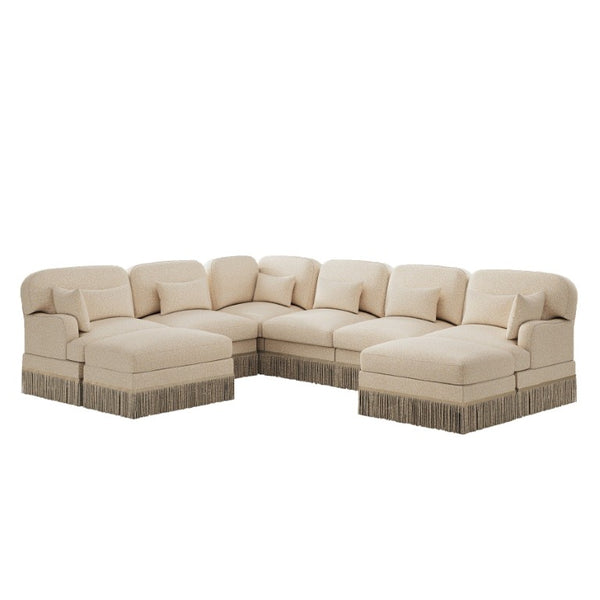 English Elm Oversized V-Shaped Sectional Sofa with Leopard Chenille Tassel Trim and Eight Plush Seats W5656S00155