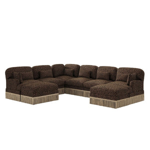 English Elm Oversized Modular V Shaped Chenille Sectional Eight Seat Sofa with Tassel Trim Ottomans W5656S00156