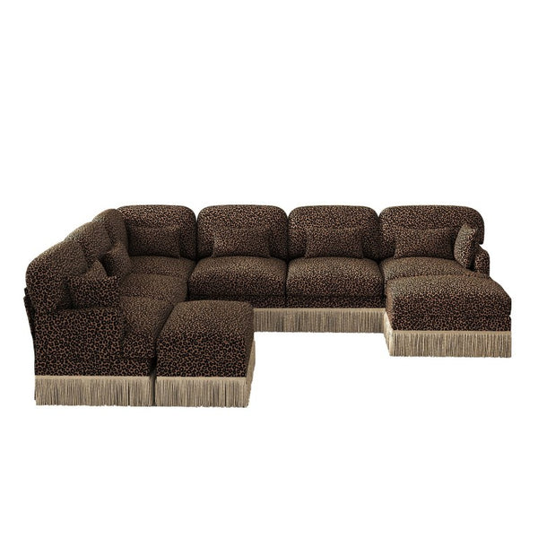 English Elm Oversized Modular V Shaped Chenille Sectional Eight Seat Sofa with Tassel Trim Ottomans W5656S00156