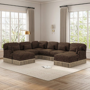 English Elm Oversized Modular V Shaped Chenille Sectional Eight Seat Sofa with Tassel Trim Ottomans W5656S00156