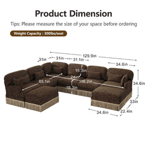 English Elm Oversized Modular V Shaped Chenille Sectional Eight Seat Sofa with Tassel Trim Ottomans W5656S00156