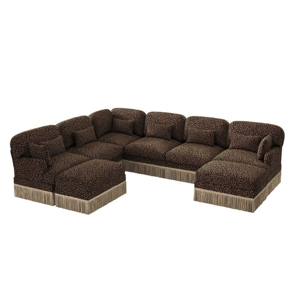 English Elm Oversized Modular V Shaped Chenille Sectional Eight Seat Sofa with Tassel Trim Ottomans W5656S00156