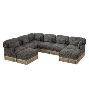 English Elm Oversized Modular Chenille Sectional with Leopard Print Tassel Trim and Eight Plush Seats W5656S00157