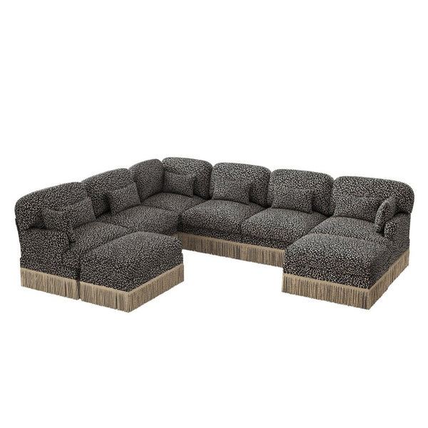 English Elm Oversized Modular Chenille Sectional with Leopard Print Tassel Trim and Eight Plush Seats W5656S00157