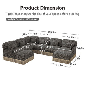 English Elm Oversized Modular Chenille Sectional with Leopard Print Tassel Trim and Eight Plush Seats W5656S00157