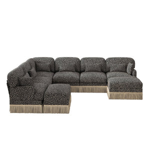 English Elm Oversized Modular Chenille Sectional with Leopard Print Tassel Trim and Eight Plush Seats W5656S00157