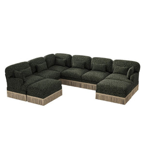English Elm Oversized Chenille Sectional Eight Seat V Shape Modular Sofa with Tassel Trim Ottomans W5656S00158