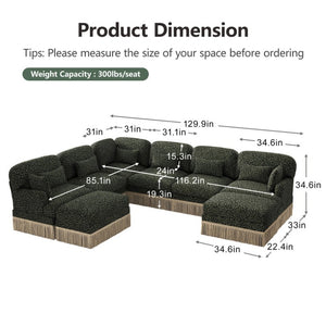 English Elm Oversized Chenille Sectional Eight Seat V Shape Modular Sofa with Tassel Trim Ottomans W5656S00158