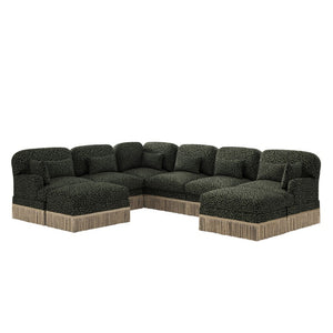 English Elm Oversized Chenille Sectional Eight Seat V Shape Modular Sofa with Tassel Trim Ottomans W5656S00158