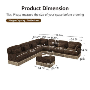 English Elm Oversized Modular V Shaped Chenille Sectional with Leopard Print Tassel Trim 8 Seat W5656S00160