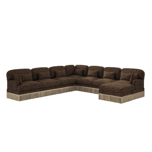 English Elm Oversized Modular V Shaped Chenille Sectional with Leopard Print Tassel Trim 8 Seat W5656S00160