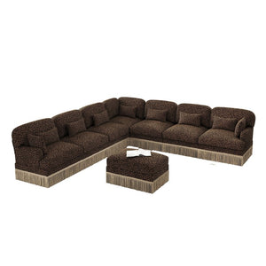 English Elm Oversized Modular V Shaped Chenille Sectional with Leopard Print Tassel Trim 8 Seat W5656S00160