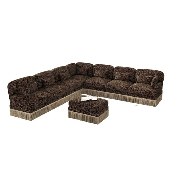English Elm Oversized Modular V Shaped Chenille Sectional with Leopard Print Tassel Trim 8 Seat W5656S00160