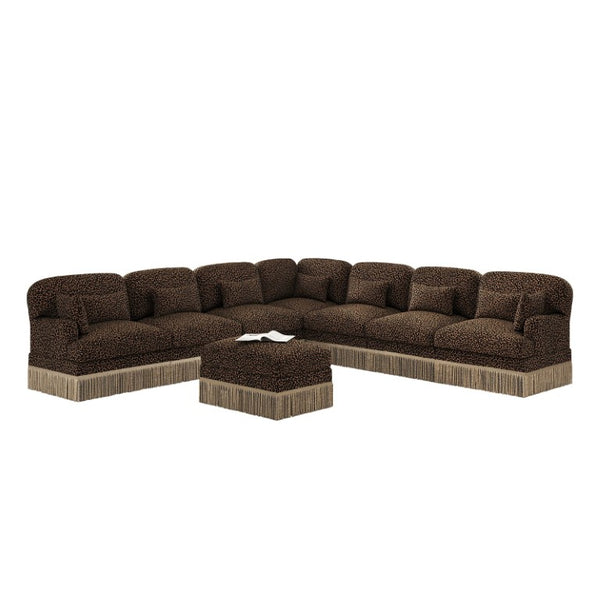 English Elm Oversized Modular V Shaped Chenille Sectional with Leopard Print Tassel Trim 8 Seat W5656S00160