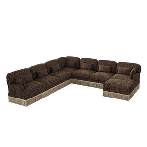 English Elm Oversized Modular V Shaped Chenille Sectional with Leopard Print Tassel Trim 8 Seat W5656S00160