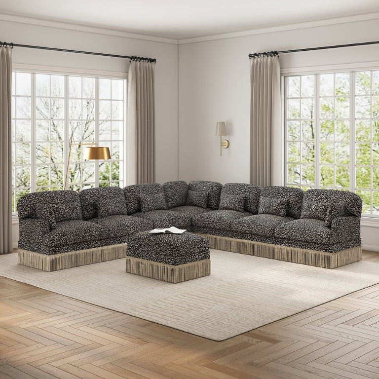 English Elm Oversized Modular V Shaped Chenille Sectional 8 Seat Leopard Print Plush Living Room Sofa W5656S00161